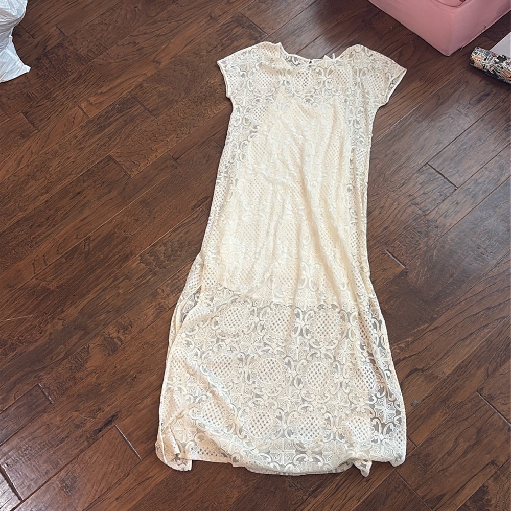 Anthropologie Cream Lace Maxi Dress